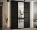 Šatní skříň DAVOS 5 posuvné dvěře a zrcadlo, 170×235×45, Černá / černé pojezdy