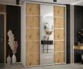 Šatní skříň DAVOS 5 posuvné dvěře a zrcadlo, 170×235×45, Bílá / DUB Artisan / stříbrné