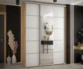 Šatní skříň DAVOS 5 posuvné dvěře a zrcadlo, 180×235×45, DUB Artisan / bílá / stříbrné