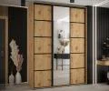 Šatní skříň DAVOS 5 posuvné dvěře a zrcadlo, 180×235×45, DUB Artisan / černé pojezdy