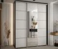 Šatní skříň DAVOS 5 posuvné dvěře a zrcadlo, 190×235×45, Černá / bílá / stříbrné pojezdy
