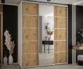 Šatní skříň DAVOS 5 posuvné dvěře a zrcadlo, 190×235×45, Bílá / DUB Artisan / stříbrné