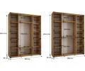 Šatní skříň DAVOS 5 posuvné dvěře a zrcadlo, 200×235×45, DUB Artisan / černá / černé