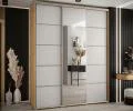 Šatní skříň DAVOS 5 posuvné dvěře a zrcadlo, 200×235×45, DUB Artisan / bílá / stříbrné