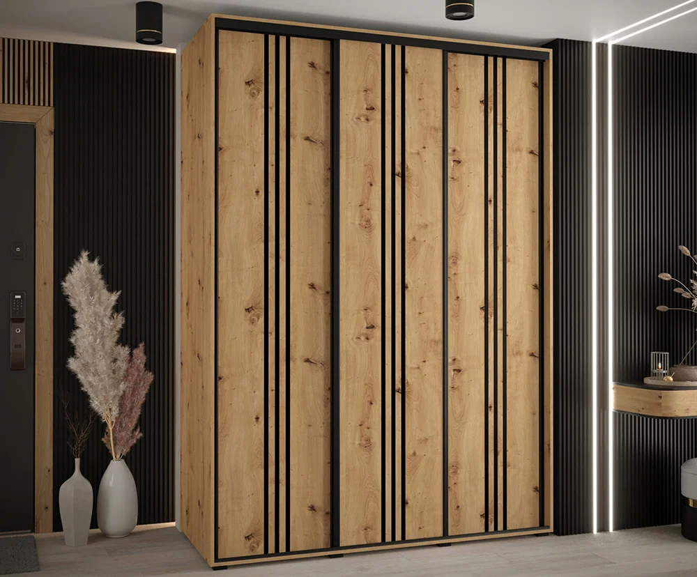 Šatní skříň s posuvnými dveřmi DAVOS 6, 170x235x45 cm DUB Artisan / černé pojezdy
