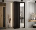 Šatní skříň DAVOS 7 posuvné dvěře a zrcadlo, 100×235×45, Černá / černé pojezdy
