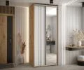 Šatní skříň DAVOS 7 posuvné dvěře a zrcadlo, 120×235×45, DUB Artisan / bílá / stříbrné