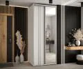 Šatní skříň DAVOS 7 posuvné dvěře a zrcadlo, 120×235×45, Bílá / stříbrné pojezdy