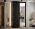 Šatní skříň DAVOS 7 posuvné dvěře a zrcadlo, 140×235×45, Černá / černé pojezdy