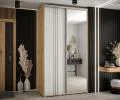 Šatní skříň DAVOS 7 posuvné dvěře a zrcadlo, 140×235×45, DUB Artisan / bílá / stříbrné