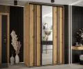 Šatní skříň DAVOS 7 posuvné dvěře a zrcadlo, 160×235×45, DUB Artisan / černé pojezdy