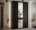 Šatní skříň DAVOS 7 posuvné dvěře a zrcadlo, 160×235×45, Černá / černé pojezdy