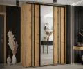 Šatní skříň DAVOS 7 posuvné dvěře a zrcadlo, 170×235×45, DUB Artisan / černé pojezdy