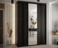 Šatní skříň DAVOS 7 posuvné dvěře a zrcadlo, 180×235×45, Černá / černé pojezdy