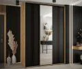 Šatní skříň DAVOS 7 posuvné dvěře a zrcadlo, 180×235×45, DUB Artisan / černá / černé