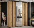 Šatní skříň DAVOS 7 posuvné dvěře a zrcadlo, 200×235×45, DUB Artisan / černé pojezdy