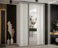 Šatní skříň DAVOS 7 posuvné dvěře a zrcadlo, 160×235×45, Bílá / stříbrné pojezdy