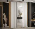 Šatní skříň DAVOS 7 posuvné dvěře a zrcadlo, 170×235×45, DUB Artisan / bílá / stříbrné