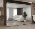 Šatní zrcadlová skříň MARBELLA 3, otočné dveře, tyč, 250×202×52, bílá mat / černé
