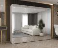 Šatní zrcadlová skříň MARBELLA 3, otočné dveře, tyč, 250×202×52, bílá mat / kašmírové