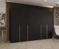 Šatní skříň ALICANTE 1, 300×202×52cm | Černá / Zlaté úchyty