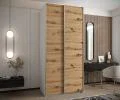 Šatní skříň LUX 1 s posuvnými dveřmi, 110×245,5×64 Bílá / dub Artisan / stříbrné