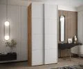 Šatní skříň LUX 1 s posuvnými dveřmi, 120×245,5×64 Dub Artisan / bílá / stříbrné
