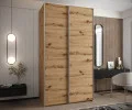 Šatní skříň LUX 1 s posuvnými dveřmi, 140×245,5×64 Dub Artisan / stříbrné