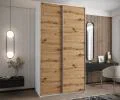 Šatní skříň LUX 1 s posuvnými dveřmi, 140×245,5×64 Bílá / dub Artisan / stříbrné