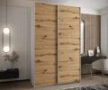 Šatní skříň LUX 1 s posuvnými dveřmi, 150×245,5×64 Bílá / dub Artisan / stříbrné