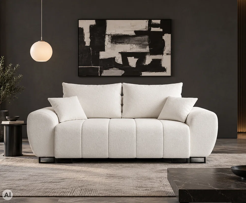Dvoumístná pohovka NORDEN | 220x103x83cm | Bouclé Centaur, KRÉMOVÁ