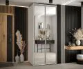 Šatní skříň DAVOS 2 posuvné zrcadlové dvěře, 100×235×45, Bílá / stříbrné pojezdy