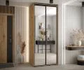 Šatní skříň DAVOS 2 posuvné zrcadlové dvěře, 110×235×45, DUB Artisan / černé pojezdy