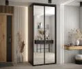Šatní skříň DAVOS 2 posuvné zrcadlové dvěře, 120×235×45, Černá / černé pojezdy