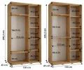 Šatní skříň DAVOS 2 posuvné zrcadlové dvěře, 130×235×45, DUB Artisan / černé pojezdy