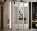 Šatní skříň DAVOS 2 posuvné zrcadlové dvěře, 150×235×45, Bílá / stříbrné pojezdy