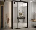 Šatní skříň DAVOS 2 posuvné zrcadlové dvěře, 150×235×45, Černá / černé pojezdy