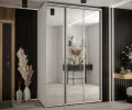 Šatní skříň DAVOS 2 posuvné zrcadlové dvěře, 160×235×45, Bílá / stříbrné pojezdy