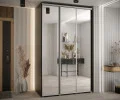Šatní skříň DAVOS 2 posuvné zrcadlové dvěře, 160×235×45, Černá / stříbrné pojezdy