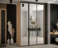 Šatní skříň DAVOS 2 posuvné zrcadlové dvěře, 160×235×45, DUB Artisan / černé pojezdy