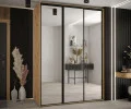 Šatní skříň DAVOS 2 posuvné zrcadlové dvěře, 170×235×45, DUB Artisan / černé pojezdy