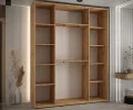Šatní skříň DAVOS 2 posuvné zrcadlové dvěře, 200×235×45, DUB Artisan / černé pojezdy