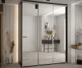 Šatní skříň DAVOS 2 posuvné zrcadlové dvěře, 200×235×45, Černá / stříbrné pojezdy