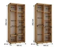 Šatní skříň DAVOS 2 posuvné zrcadlové dvěře, 100×235×45, Bílá / černé pojezdy